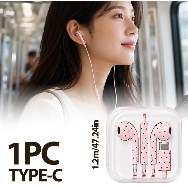 Type C Earphones Polka Dot Sta - Usb C Earphone ulasan dan harga